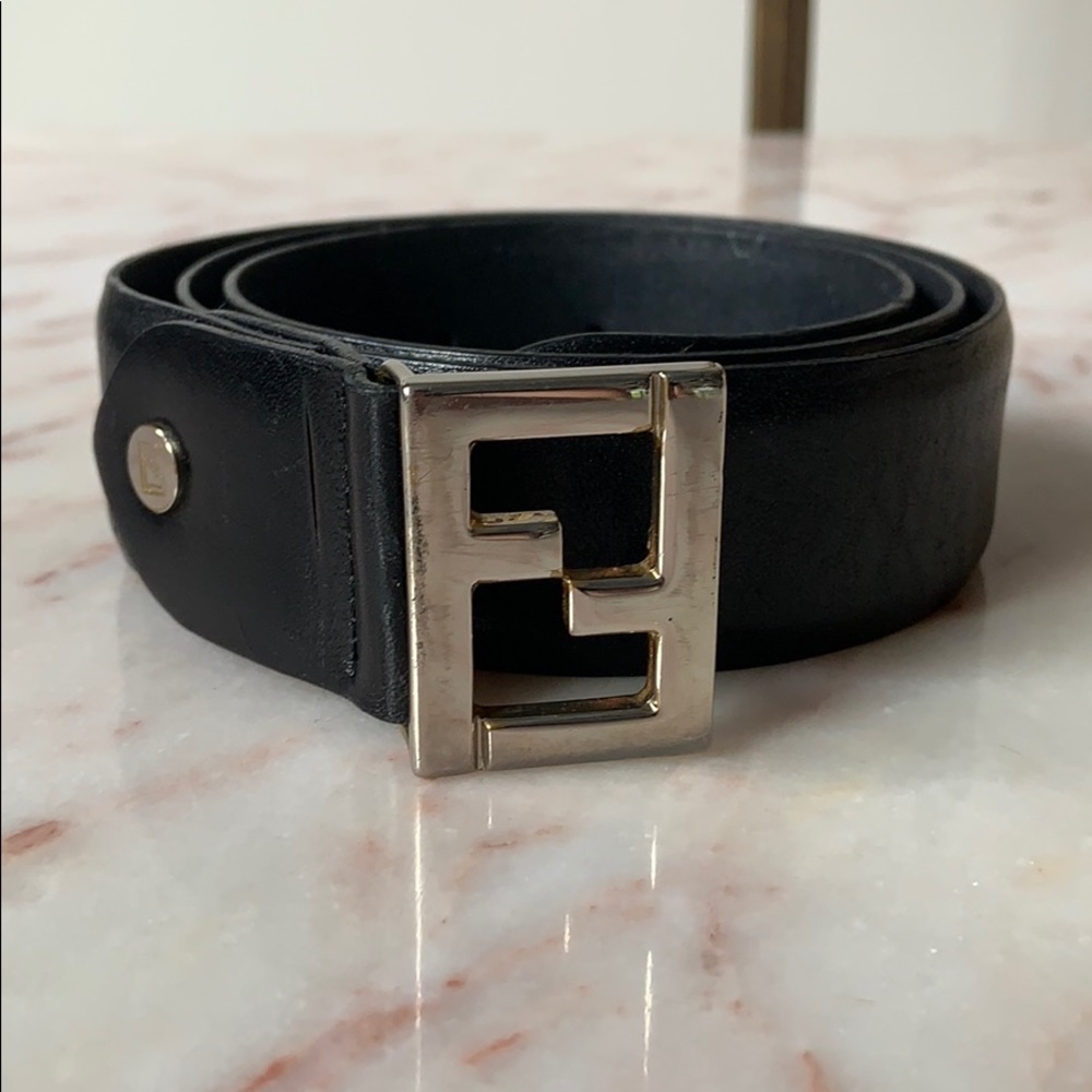 Fendi Black Leather Belt, 36”